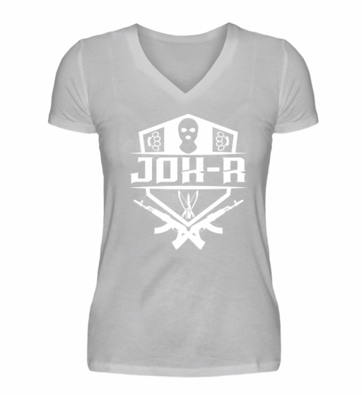 Hochwertiges V-Neck Damenshirt –  JoK-R Logowear white